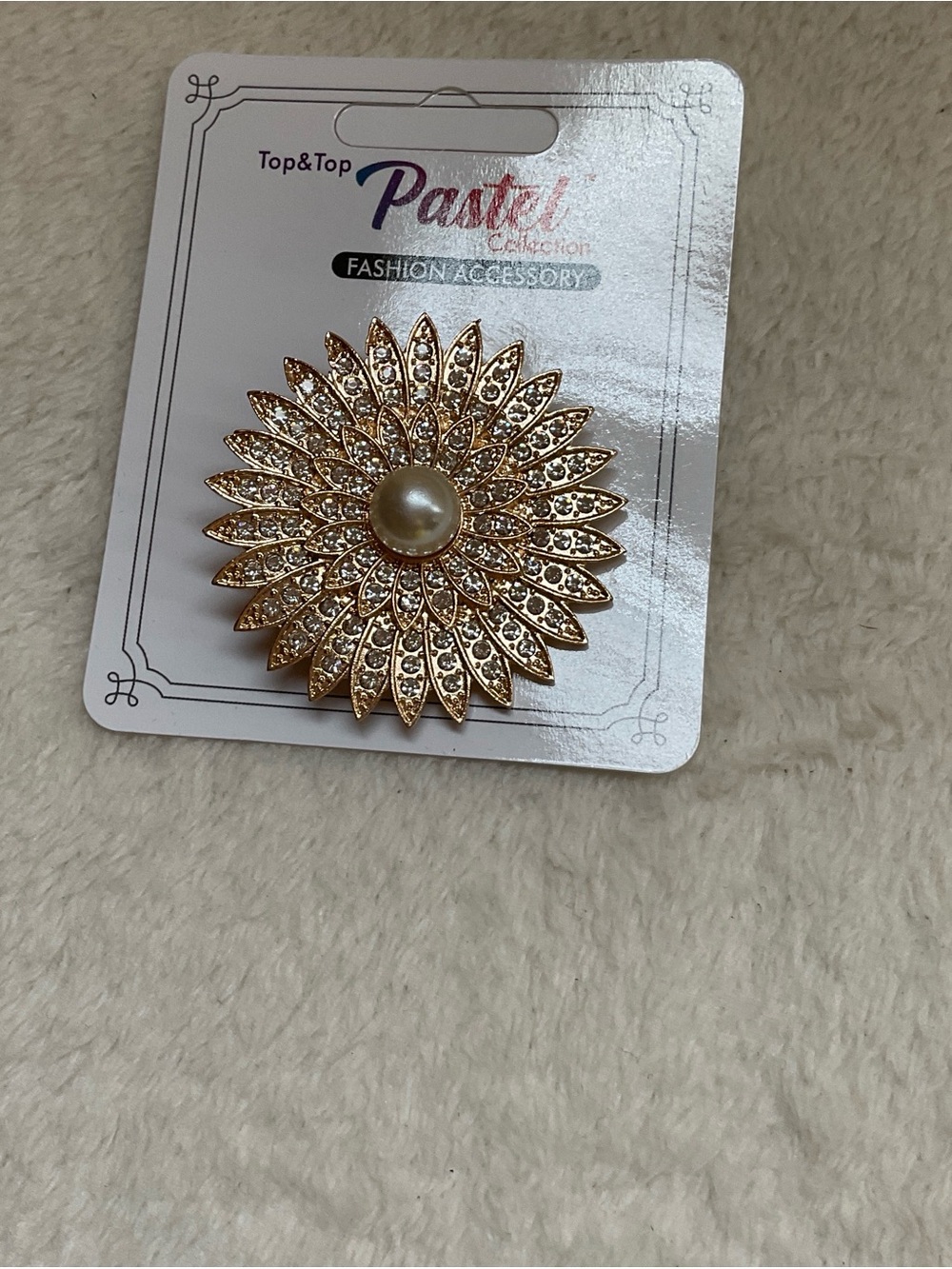 Pastels Gold Floral Sunburst Brooch with Pearl
